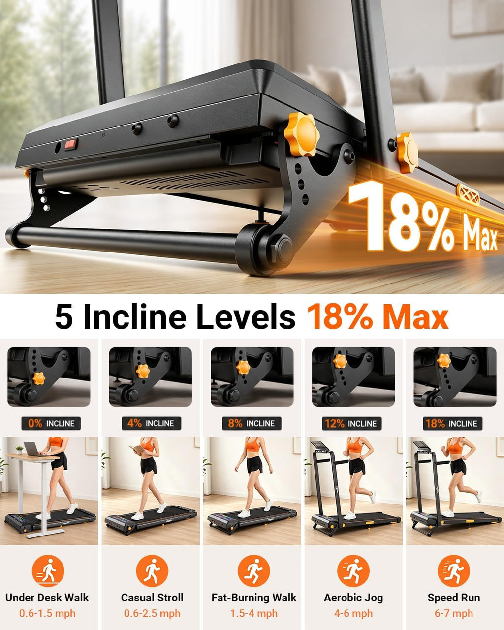 Walking Pad Treadmill with Incline S2576