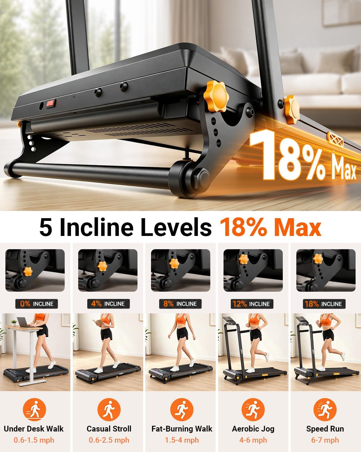 Walking Pad Treadmill with Incline S2576