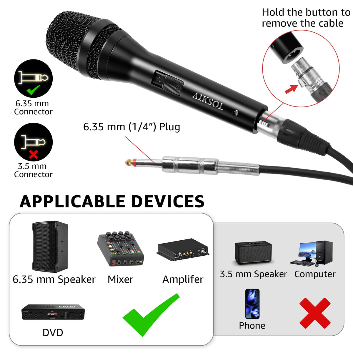 Wired Dynamic Handheld Karaoke Microphone with On and Off Switch Z1051