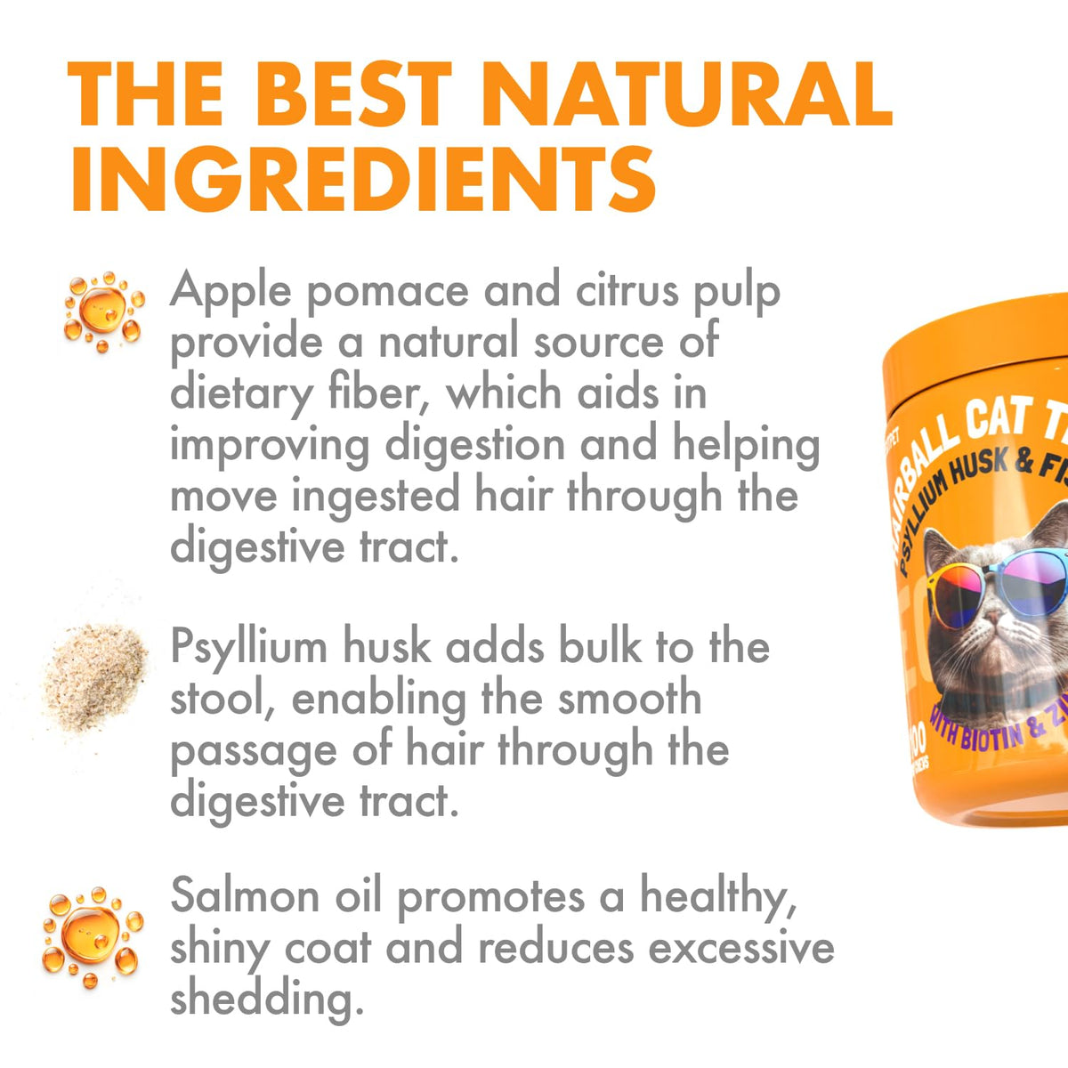 Cat Hairball Supplement with Apple Pomace and Psyllium Husk 100 Chews Q688
