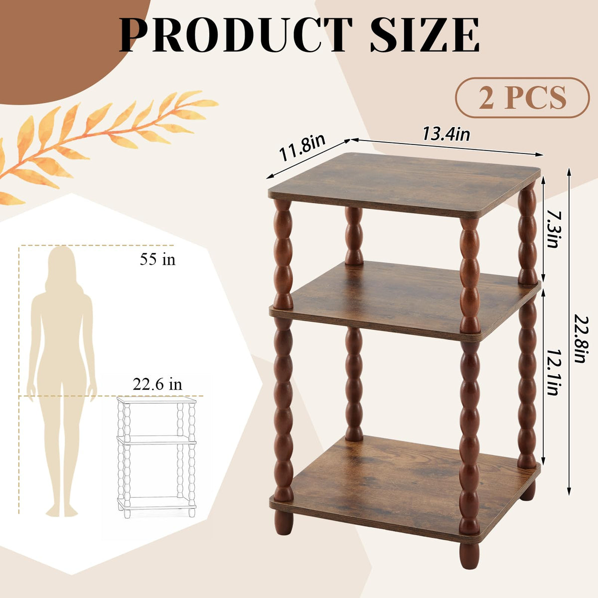 Set of 2 Small 3-tier Square Side Table C366