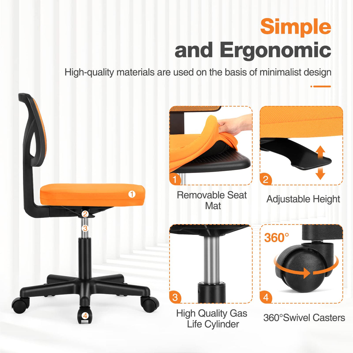 Armless Mesh Rolling Office Chair O88943