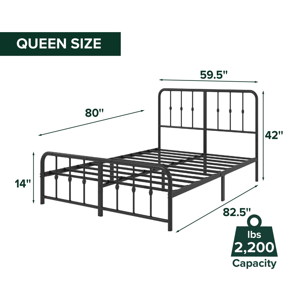 Queen Metal Platform Bed Frame with Spindle Headboard B595470