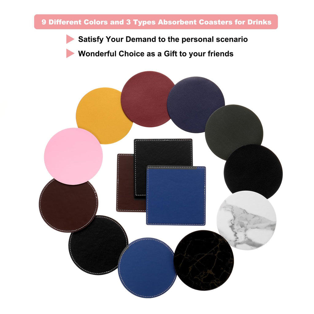 Round Drink Coasters Set of 6 Dual Sided Non-Slip Waterproof Leather Q218