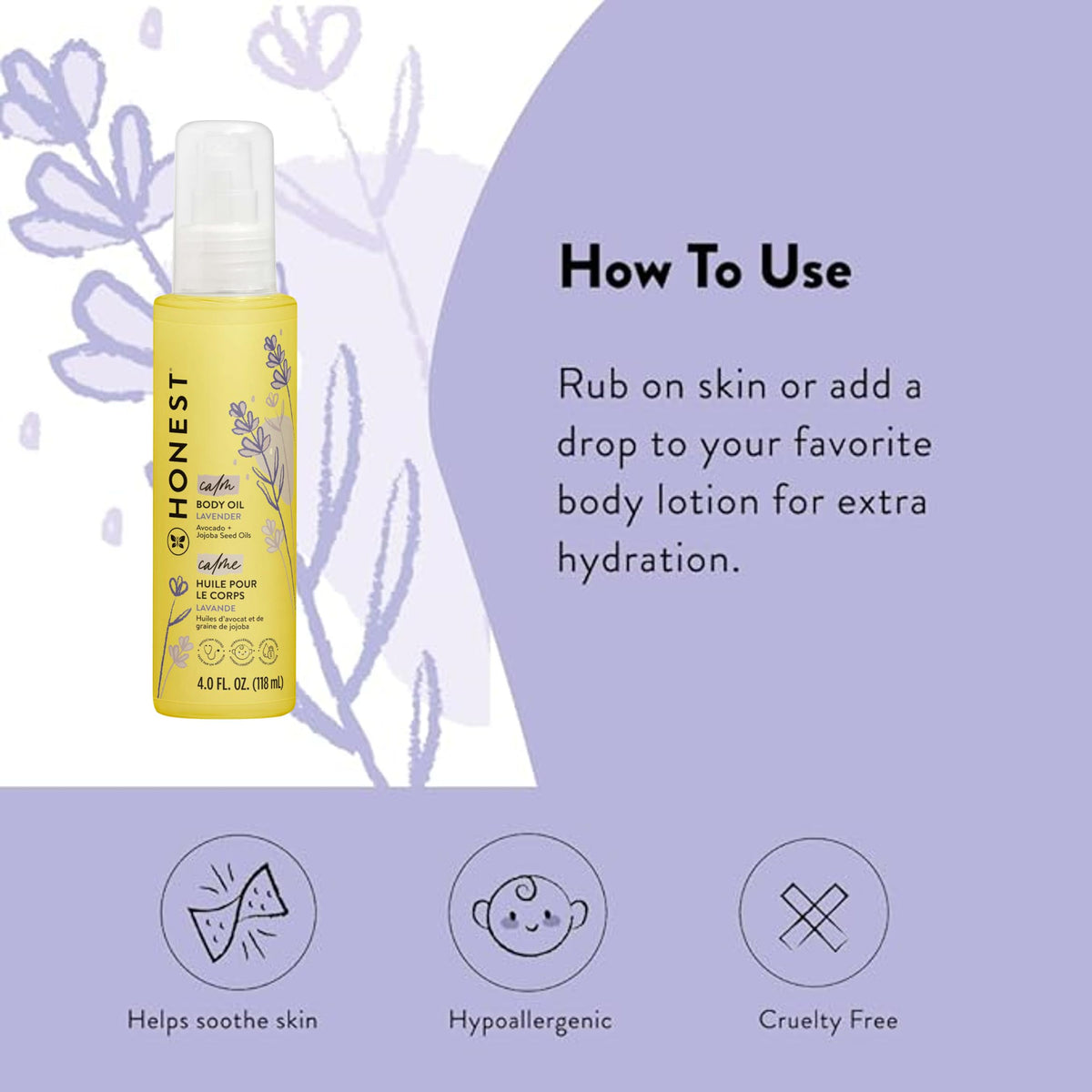 Hypoallergenic Lavender Infused Body Oil 4.0 fl oz J414
