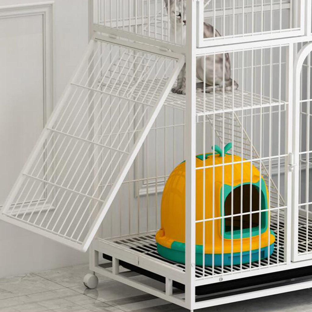 3-Tier Metal Wire Cat Cage with Hammock and Casters D327303
