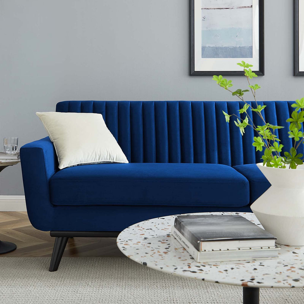 Navy Channel Tufted Performance Velvet Sofa T4139