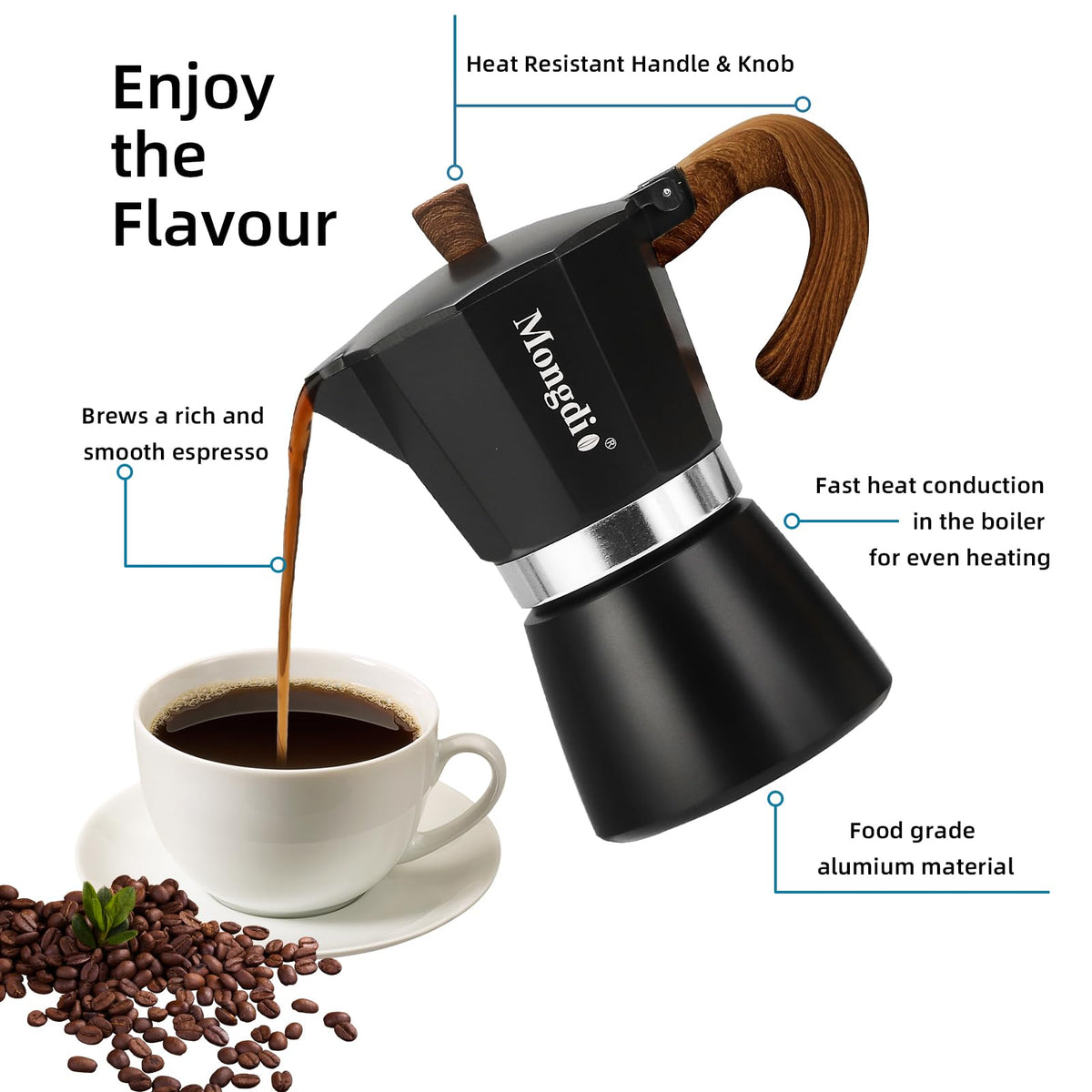 Stovetop Espresso Maker Moka Pot, 6 Cup 10 oz Black E196977