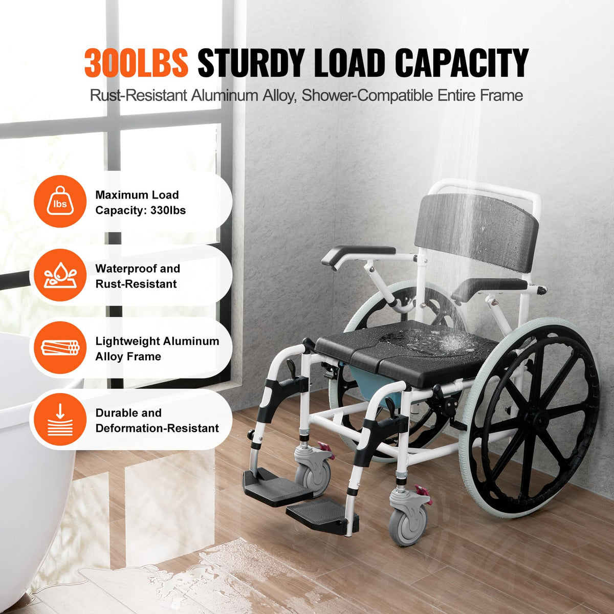 17.5in Adjustable Aluminum Shower Wheelchair with Brake V586069