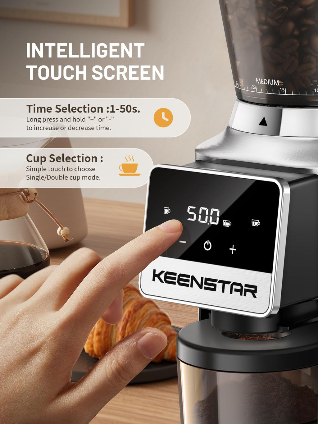 Conical Burr Coffee Grinder with Touch Screen 34 Grind P458