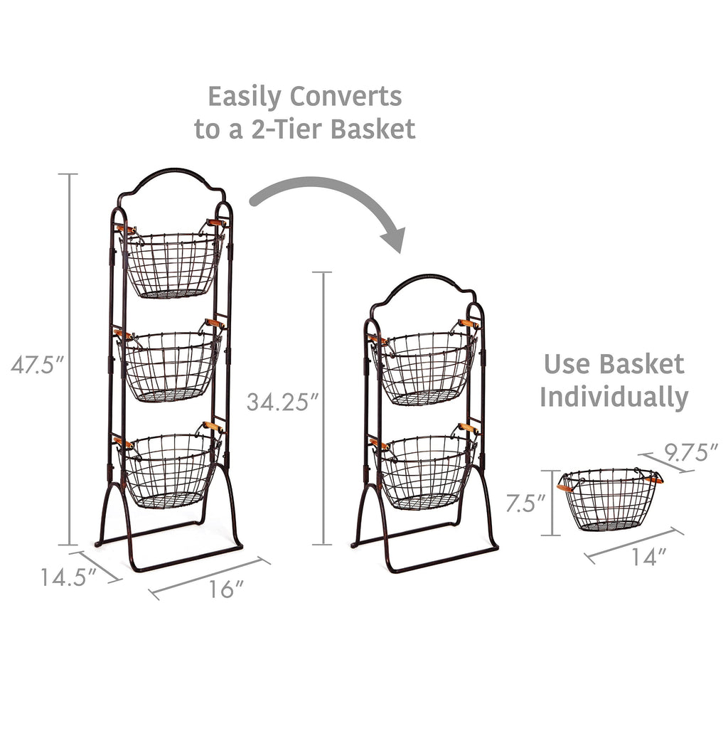 Adjustable 3-Tier Metal Floor Standing Storage Basket J1895