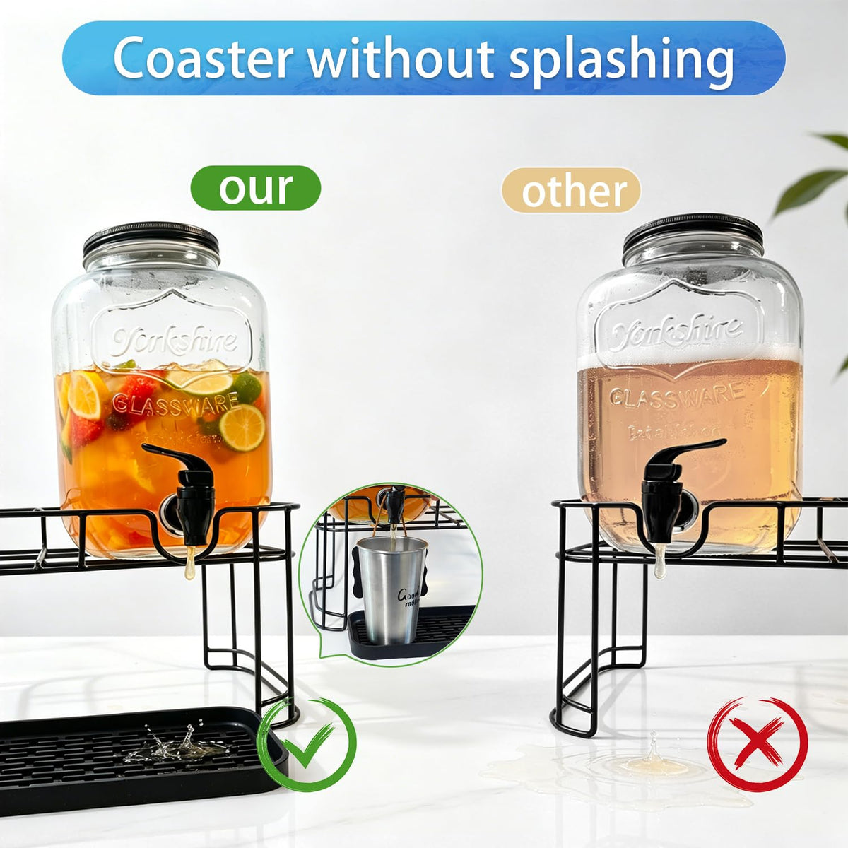 2 Pack 1.5 Gallon Glass Beverage Dispenser with Stand W17073