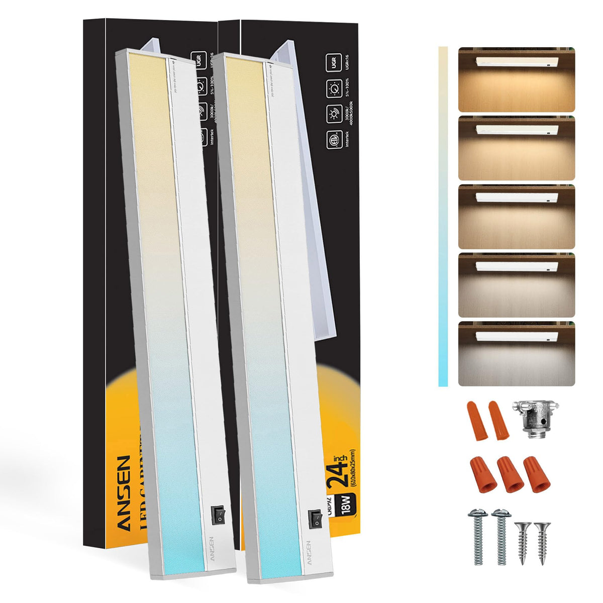 2 Packs Under Cabinet Lighting, 24in 18W Dimmable LED Light, 5 Color Temperature G700