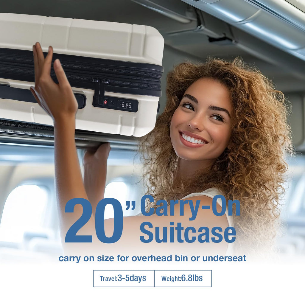 White 20 Inch Hardshell Carry On Luggage H6040