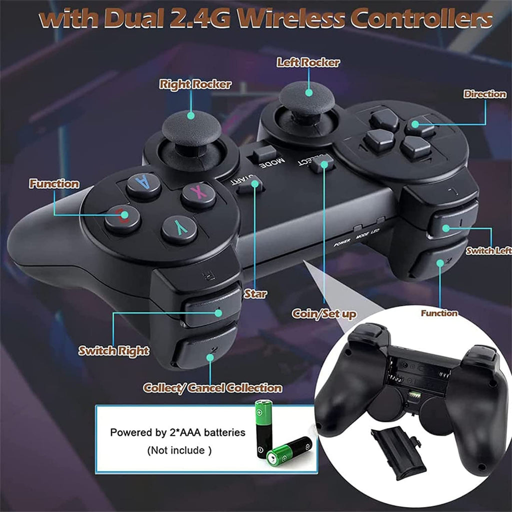 Black Wireless Retro Game Console with 2.4G Controllers V907069