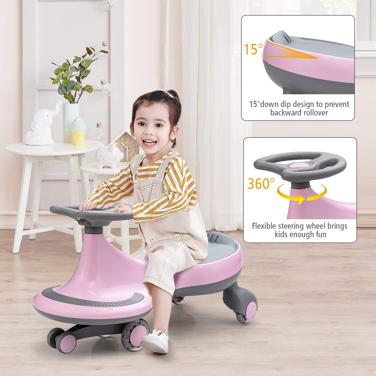 Pink Wiggle Car with LED Flashing Wheels U7020