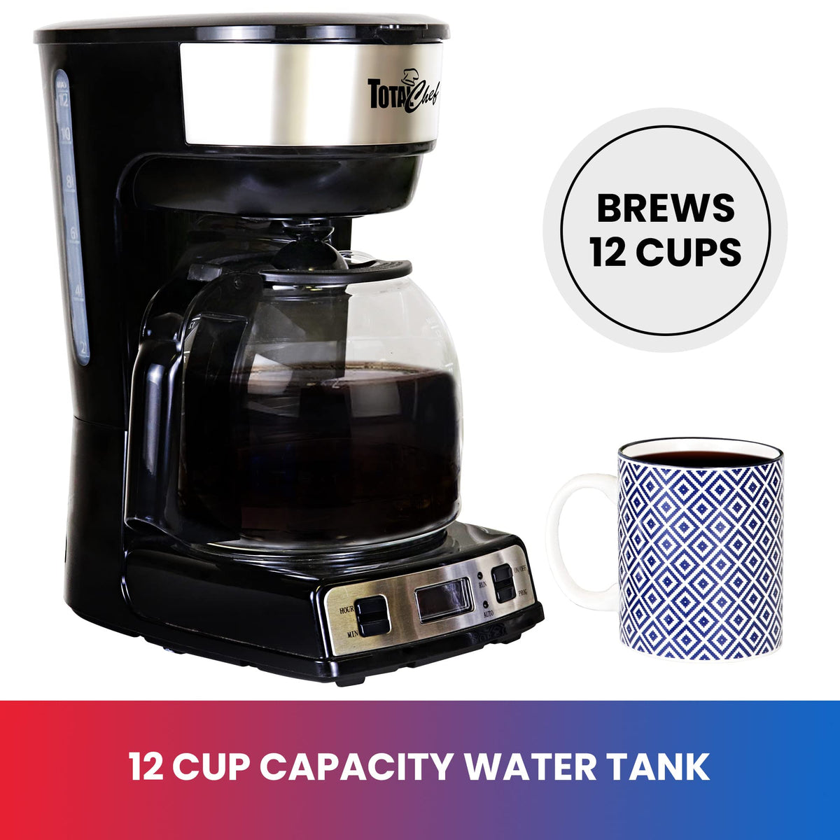 12-Cup Programmable Drip Coffee Maker with Glass Pot V82956
