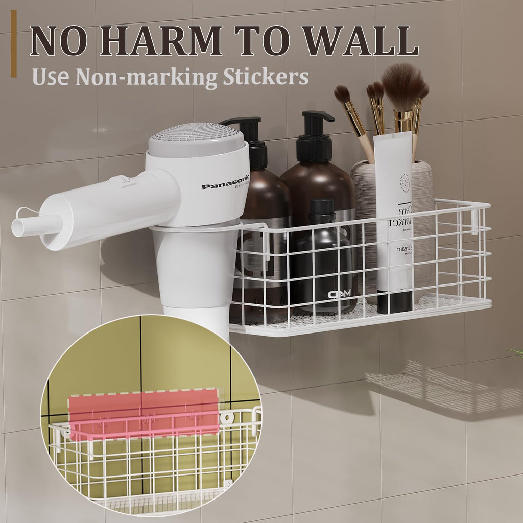 Wall-Mounted Hair Dryer Holder 4-Shelf White M316