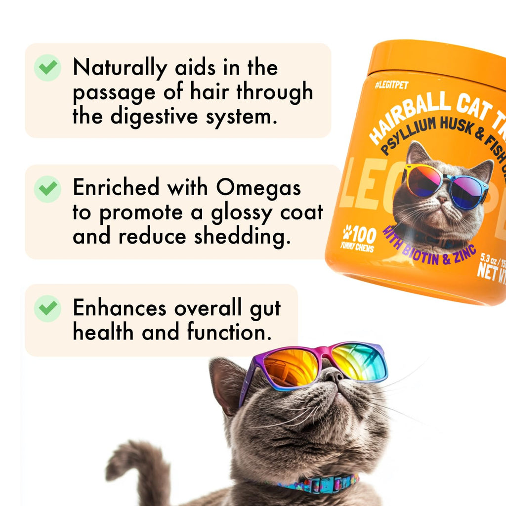 Cat Hairball Supplement with Apple Pomace and Psyllium Husk 100 Chews Q688