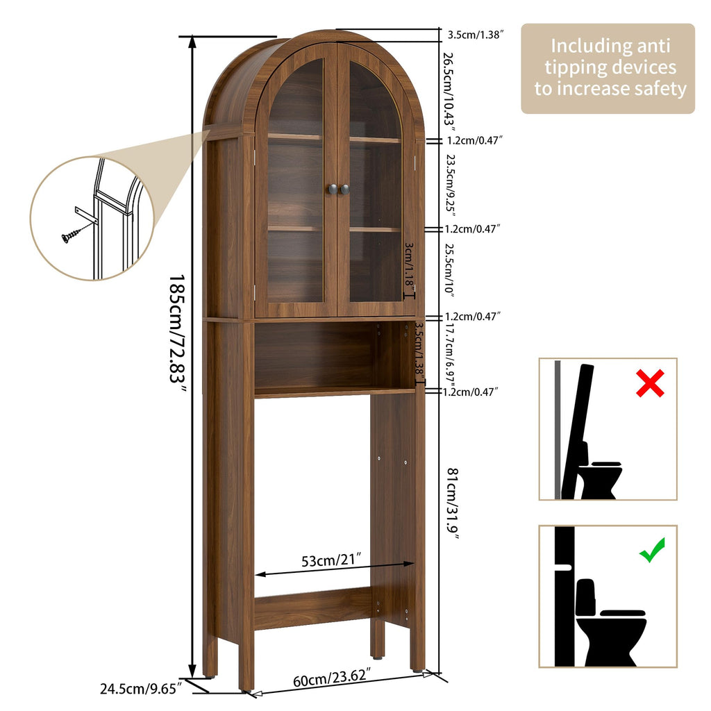 Arched Over The Toilet Storage Cabinet with Acrylic Doors J58526