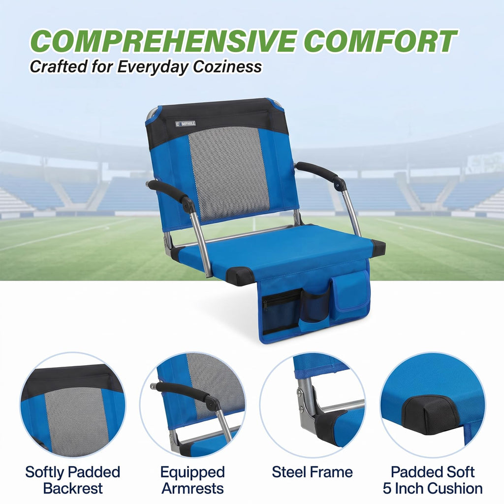 2 Pack Blue Stadium Seats with Back Support & Armrests E5921