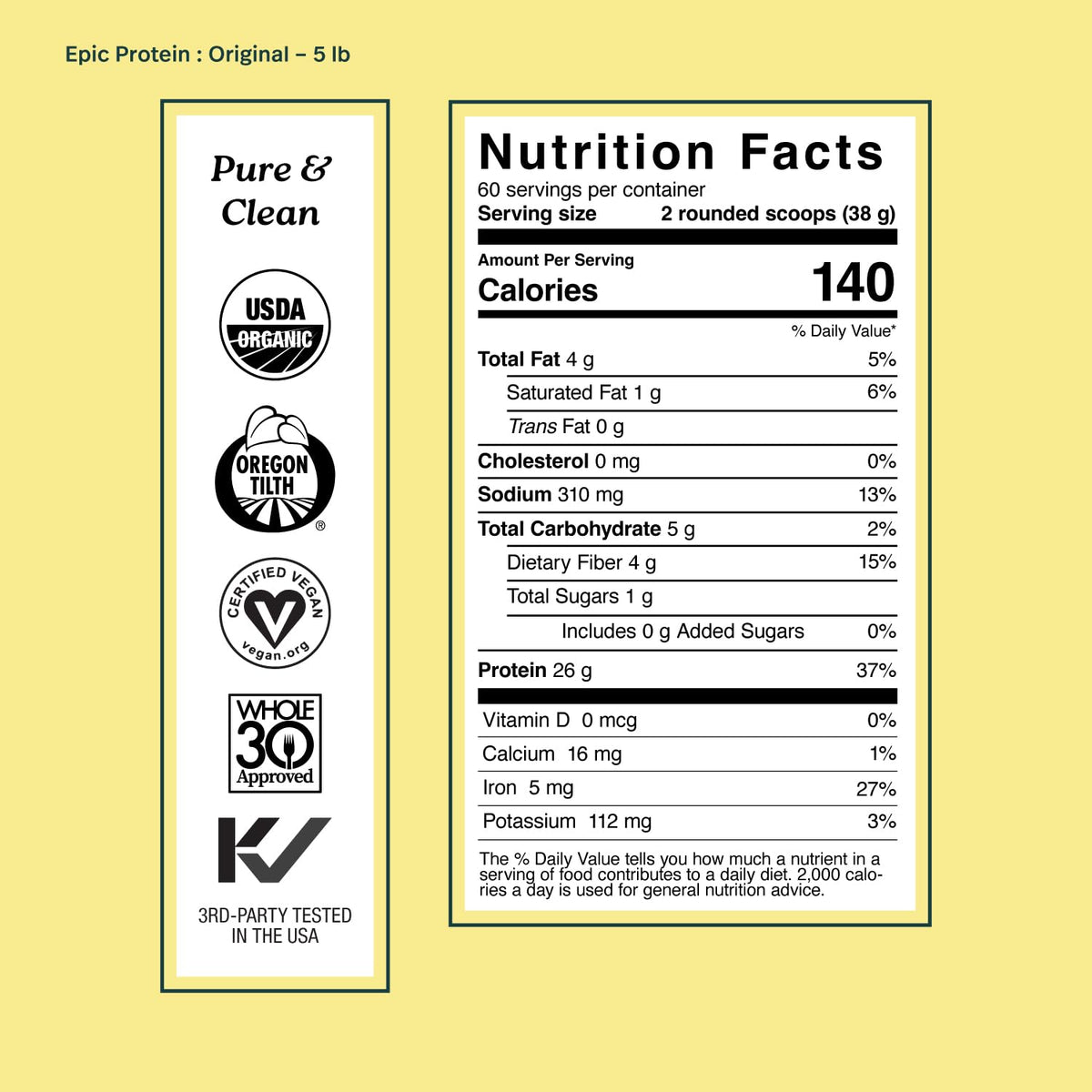 Organic Vegan Plant Based Protein Powder 5 lb T3260