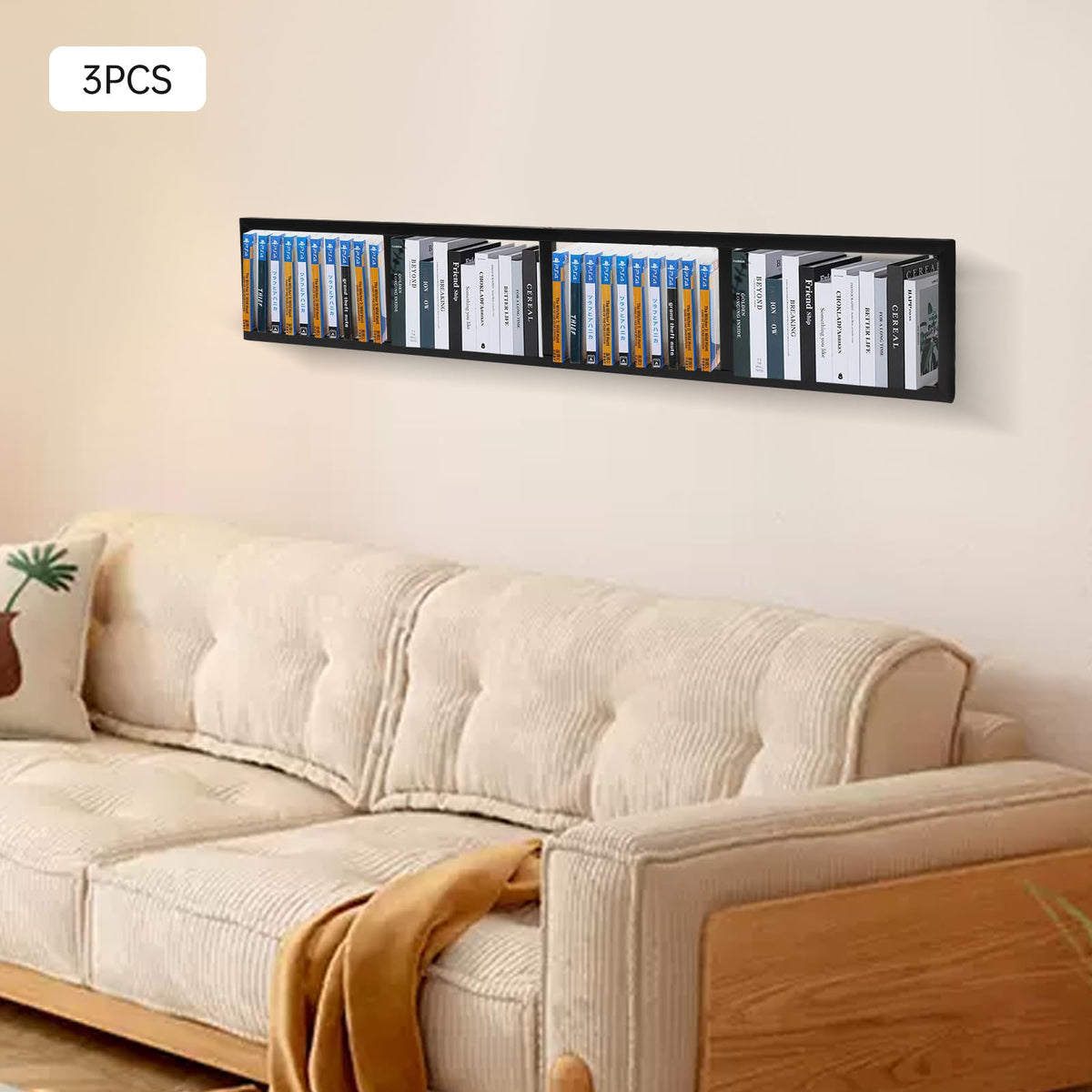 Black 3Pcs Wall Mount Media Storage Rack F2368
