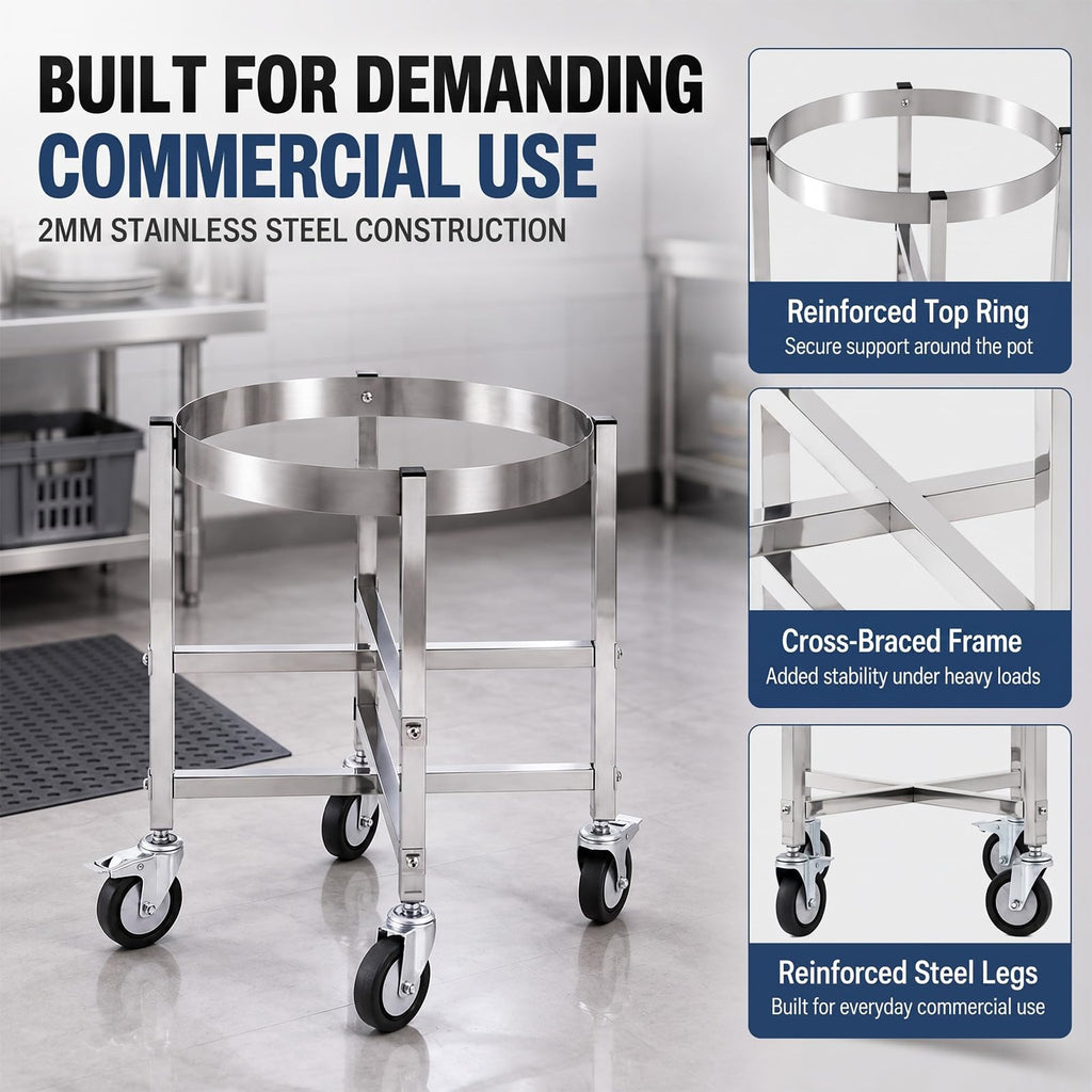 23.8 Inch Stainless Steel Stock Pot Dolly with Locking Casters S15865