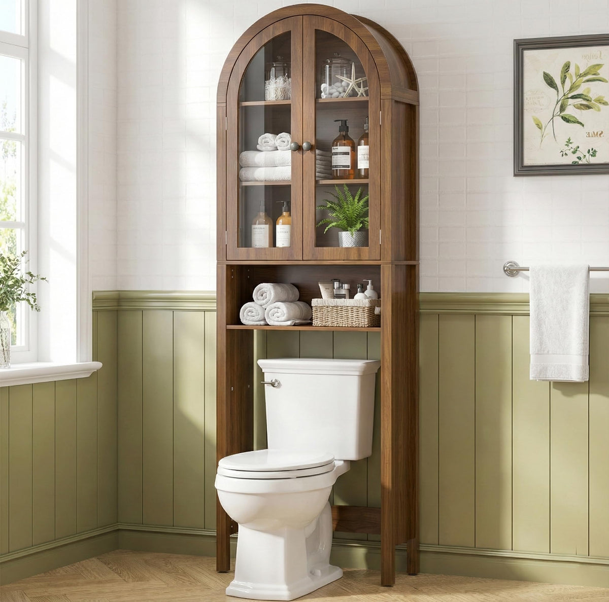 Arched Over The Toilet Storage Cabinet with Acrylic Doors J58526
