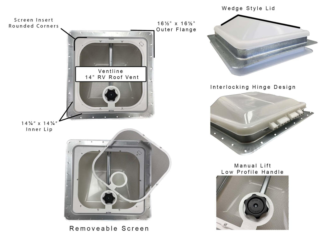 Non Powered RV Roof Vent White Lid H2581