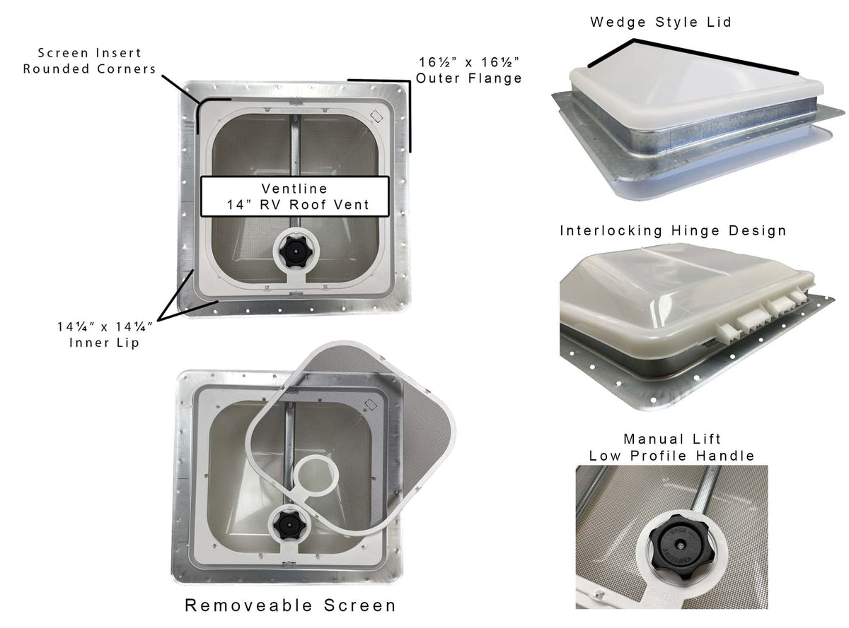 Non Powered RV Roof Vent White Lid H2581