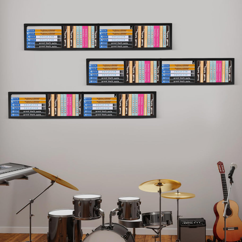 Black 3Pcs Wall Mount Media Storage Rack F2368