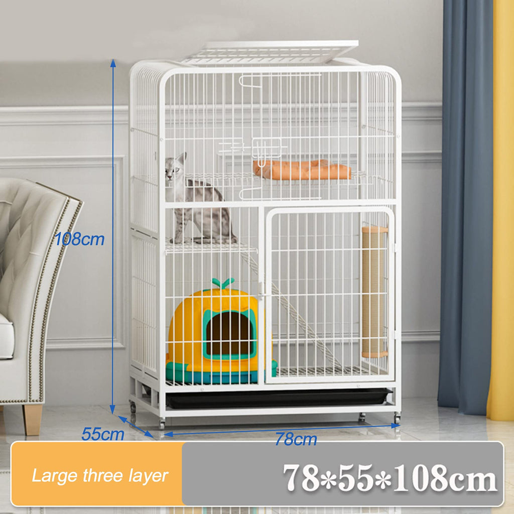 3-Tier Metal Wire Cat Cage with Hammock and Casters D327303
