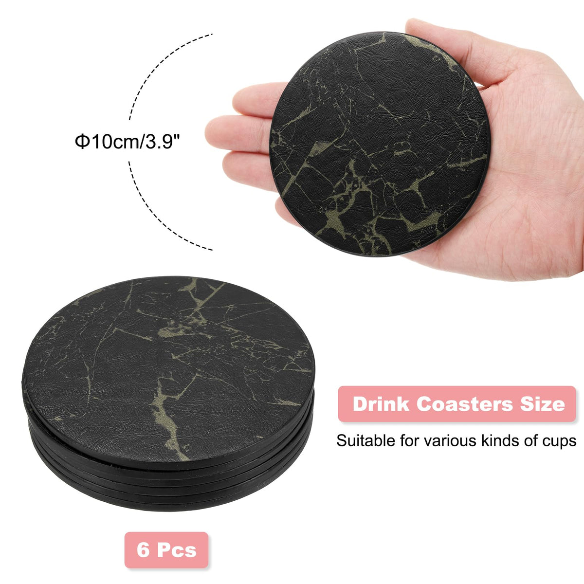 Round Drink Coasters Set of 6 Dual Sided Non-Slip Waterproof Leather Q218
