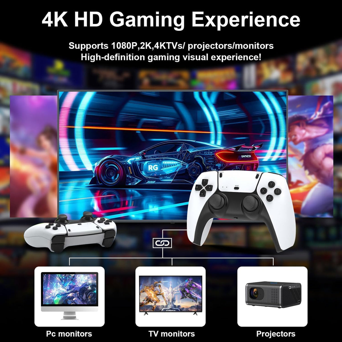 Retro Game Stick Console with 4K HDMI Output, 64GB Memory Card, and 2.4GHz Wireless Controllers B89865