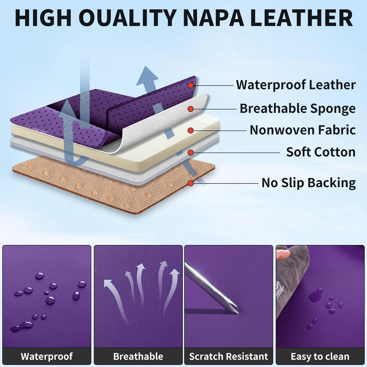 Purple Black Leather Car Seat Covers Full Set L991