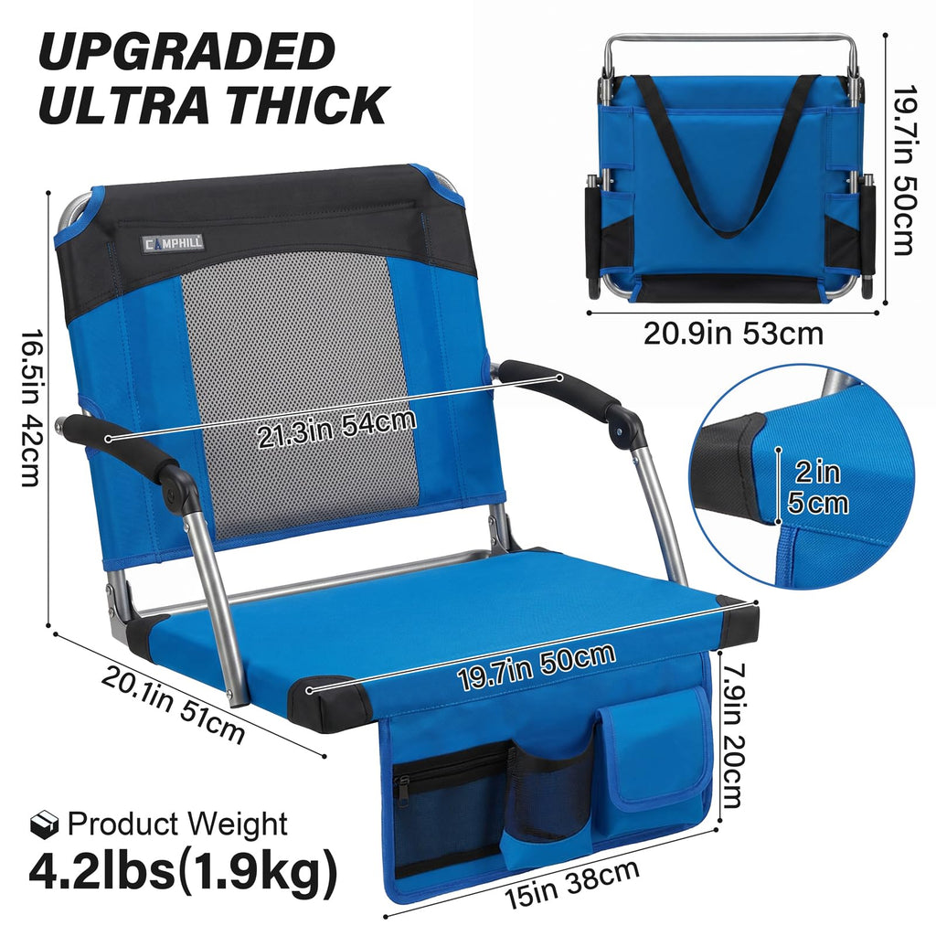 2 Pack Blue Stadium Seats with Back Support & Armrests E5921