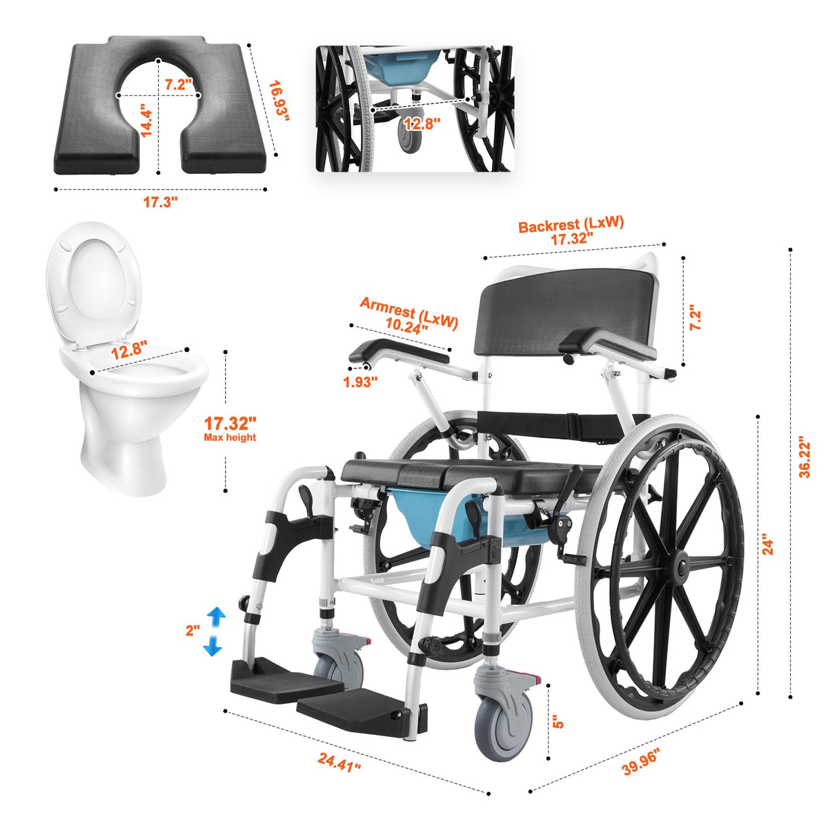 17.5in Adjustable Aluminum Shower Wheelchair with Brake V586069