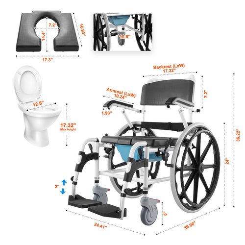 17.5in Adjustable Aluminum Shower Wheelchair with Brake V586069