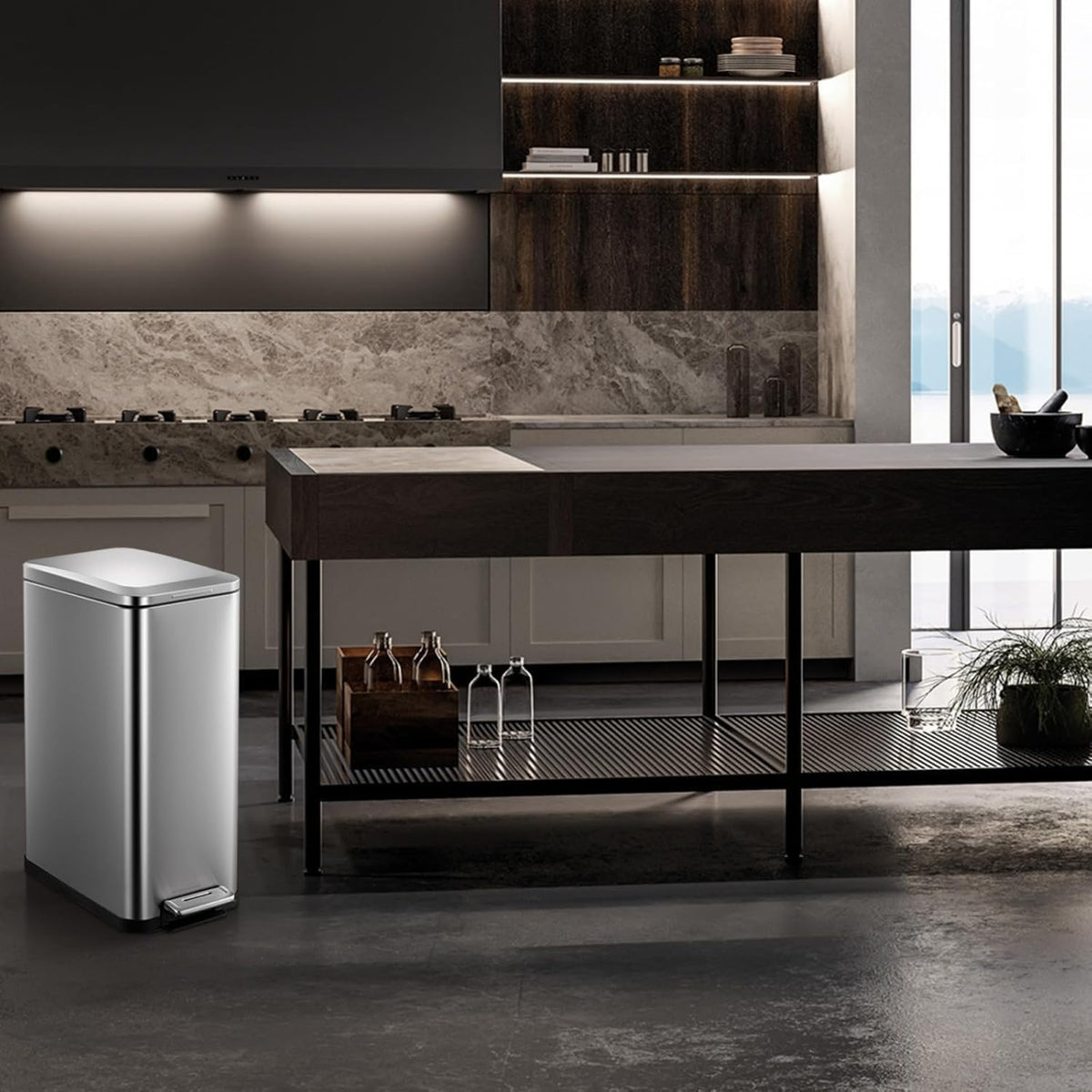 50L Slim Stainless Steel Kitchen Trash Can O678