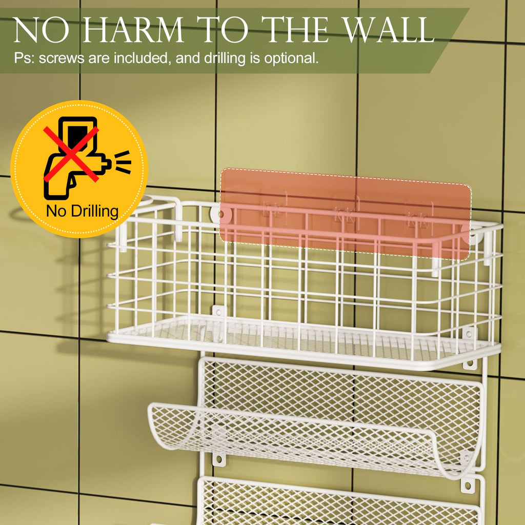 Wall-Mounted Hair Dryer Holder 4-Shelf White M316