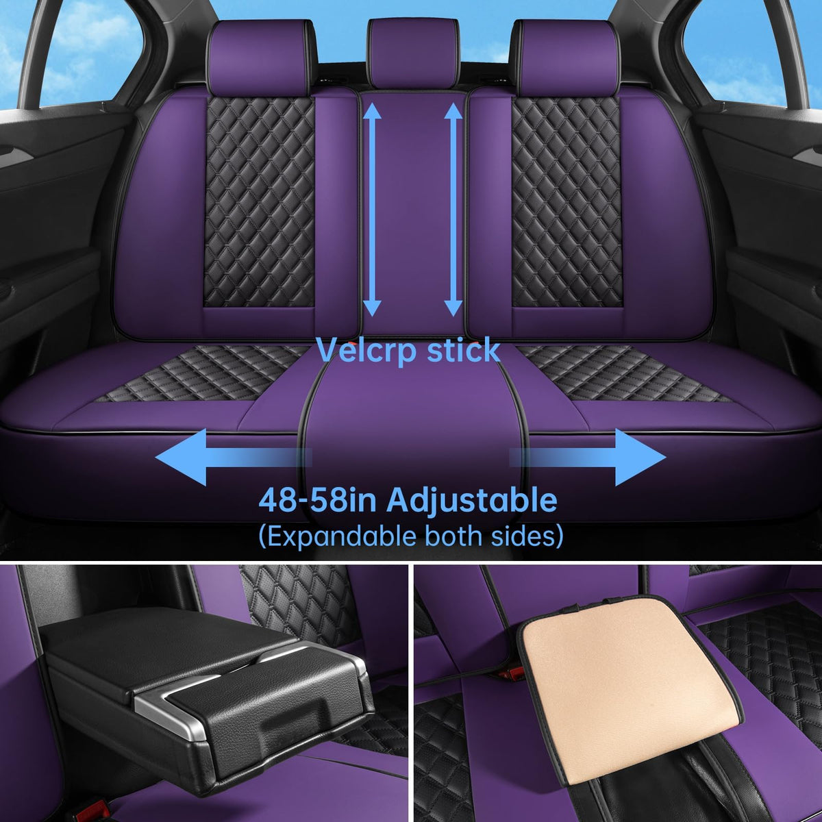 Purple Black Leather Car Seat Covers Full Set L991