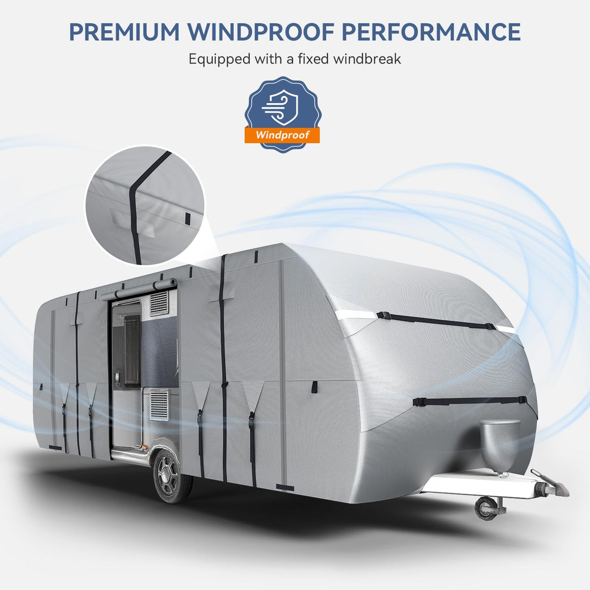 300D Oxford 27-30ft Camper Cover with Jack Cover, 4 Tire Covers and Gutter Cover O302