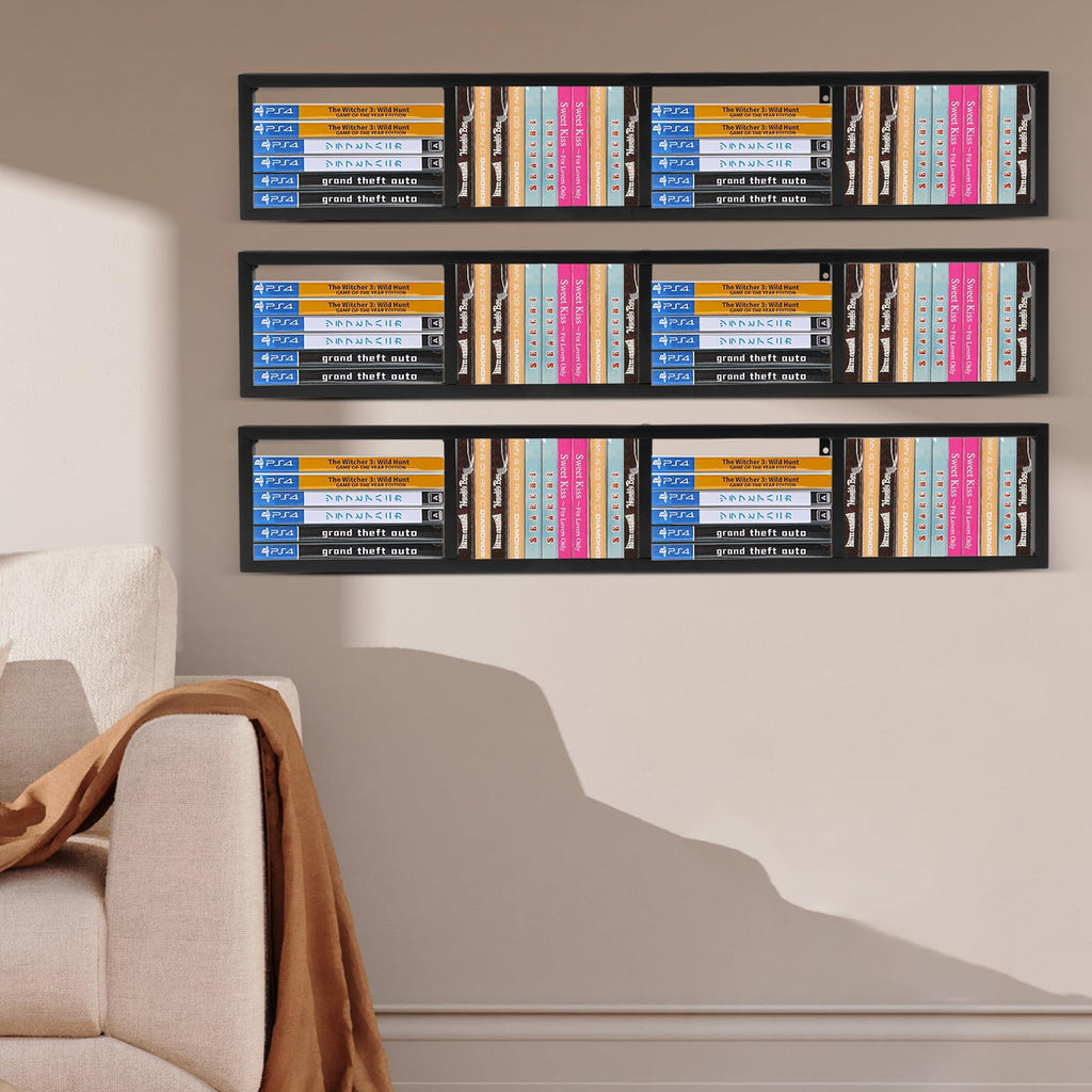 Black 3Pcs Wall Mount Media Storage Rack F2368