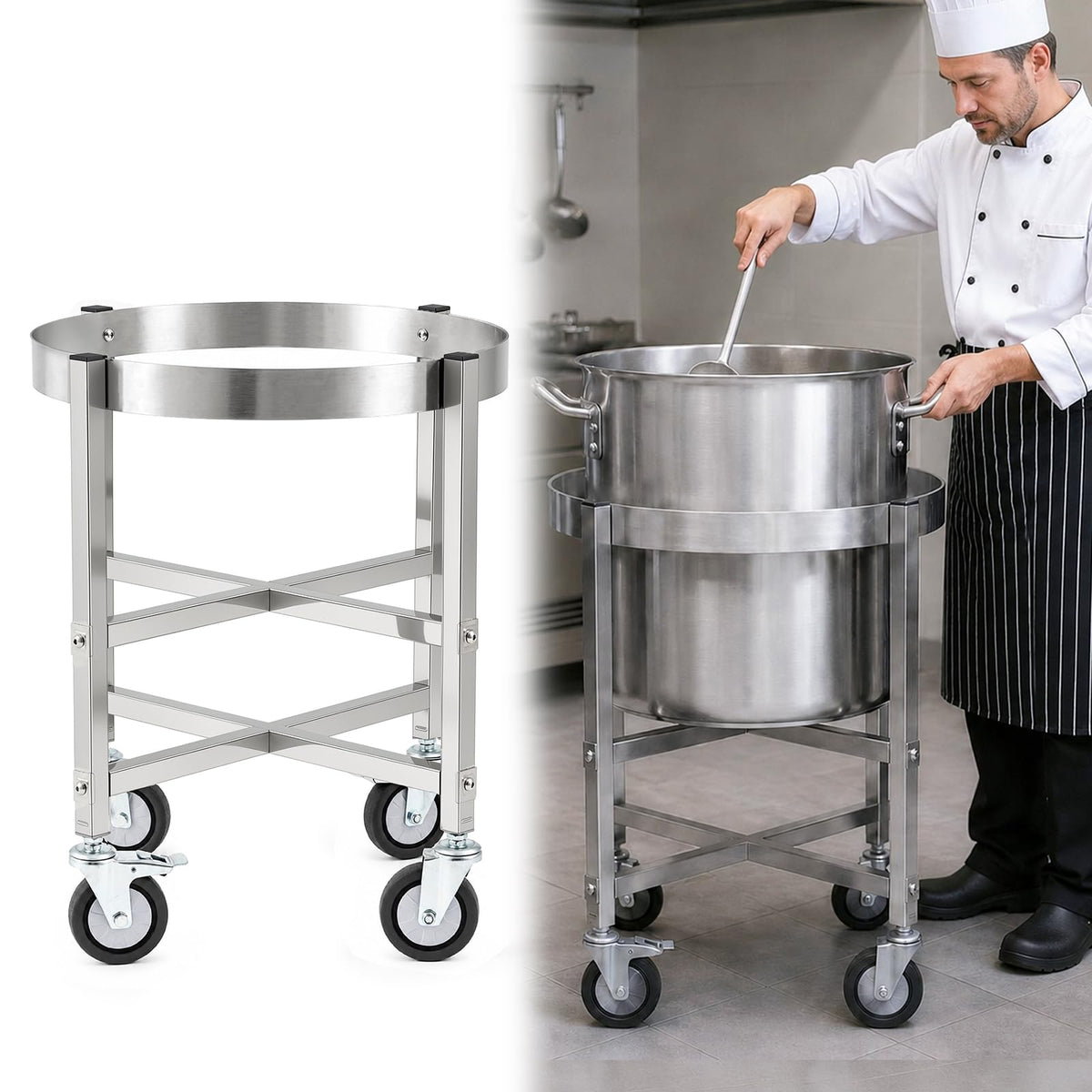 23.8 Inch Stainless Steel Stock Pot Dolly with Locking Casters S15865