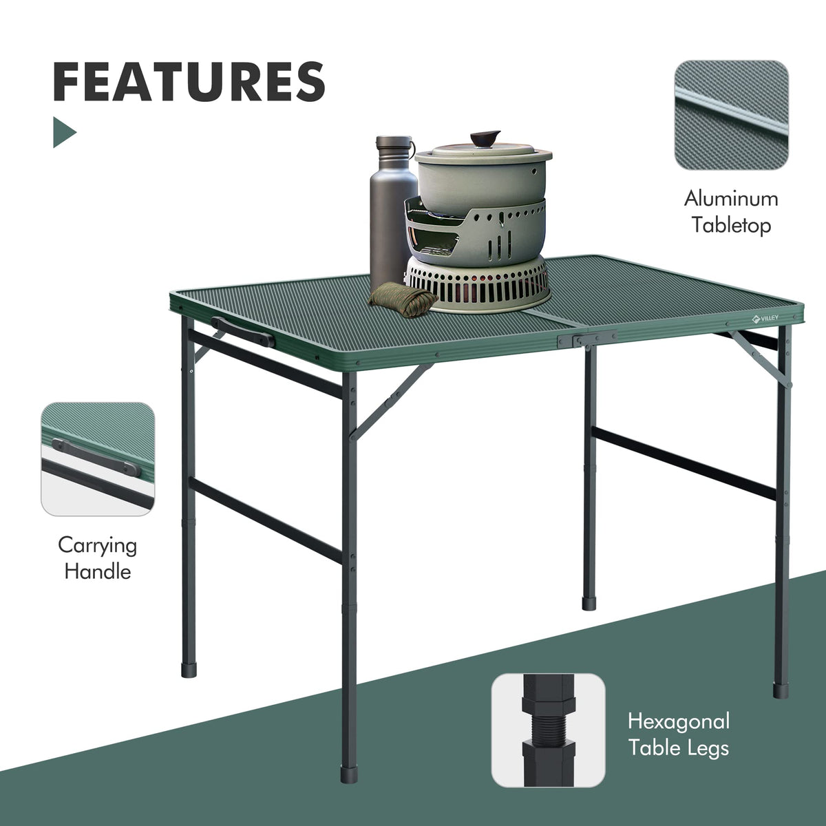 3ft Folding Aluminum Camping Table with Adjustable Legs S29891