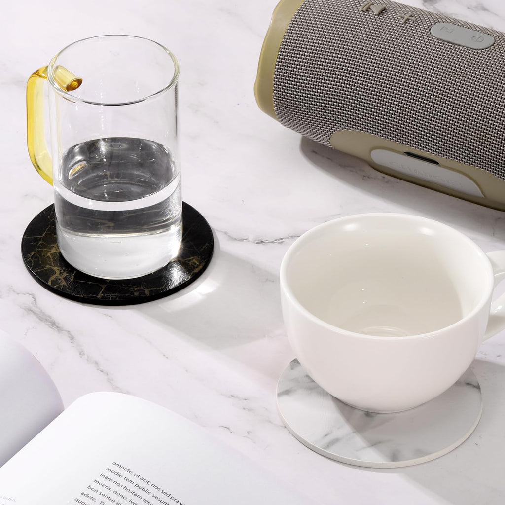 Round Drink Coasters Set of 6 Dual Sided Non-Slip Waterproof Leather Q218