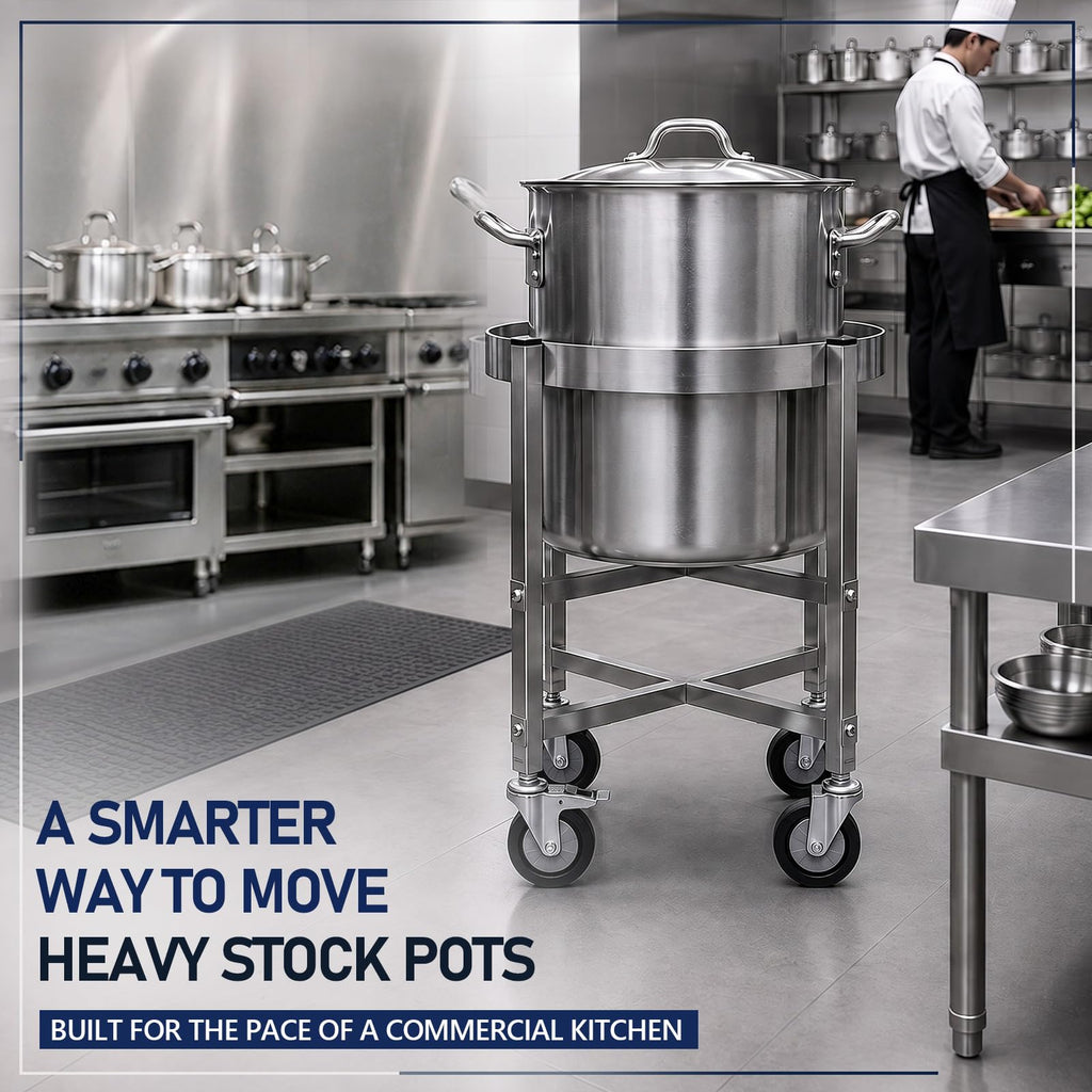 23.8 Inch Stainless Steel Stock Pot Dolly with Locking Casters S15865