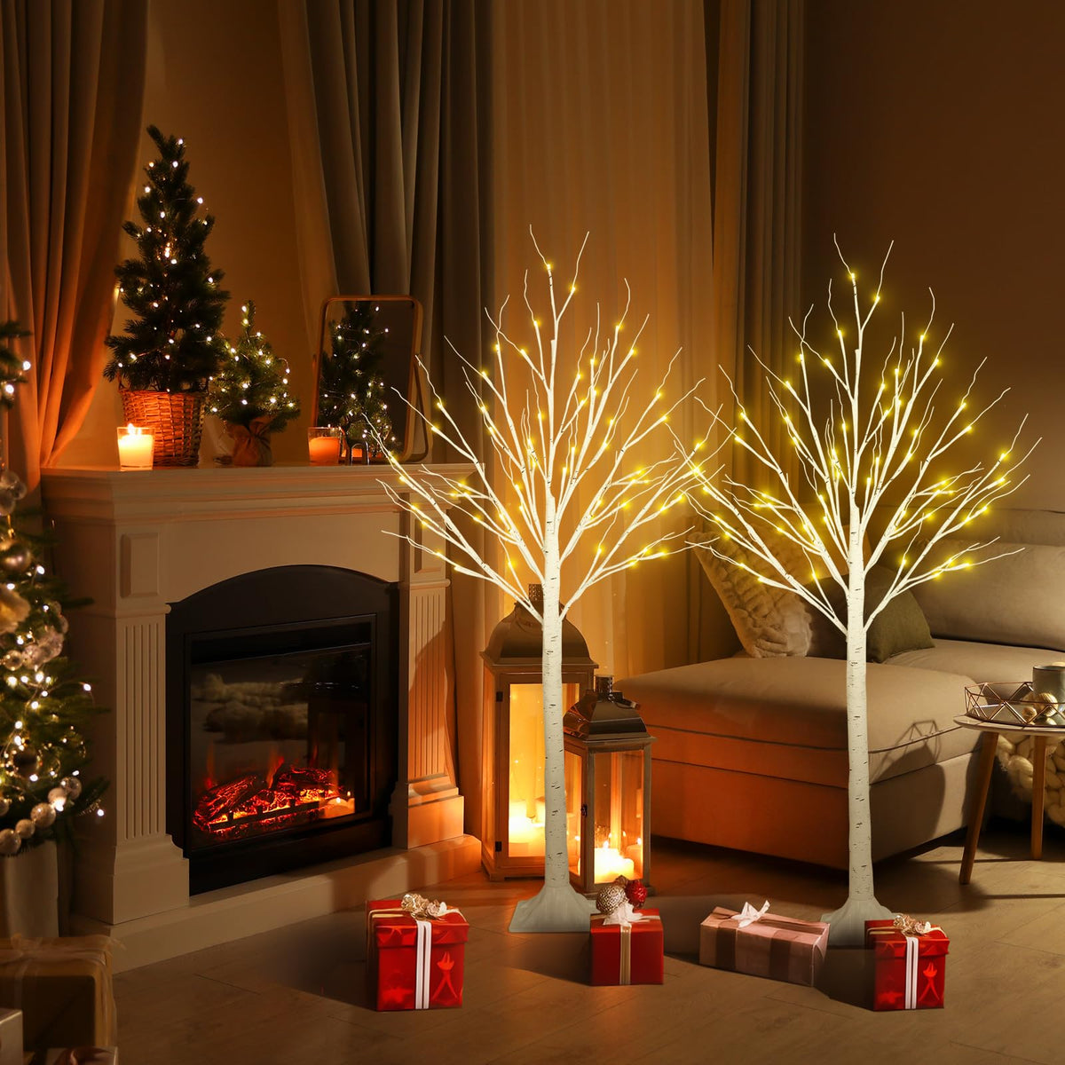 2 Pack 4FT Lighted Birch Trees X80273