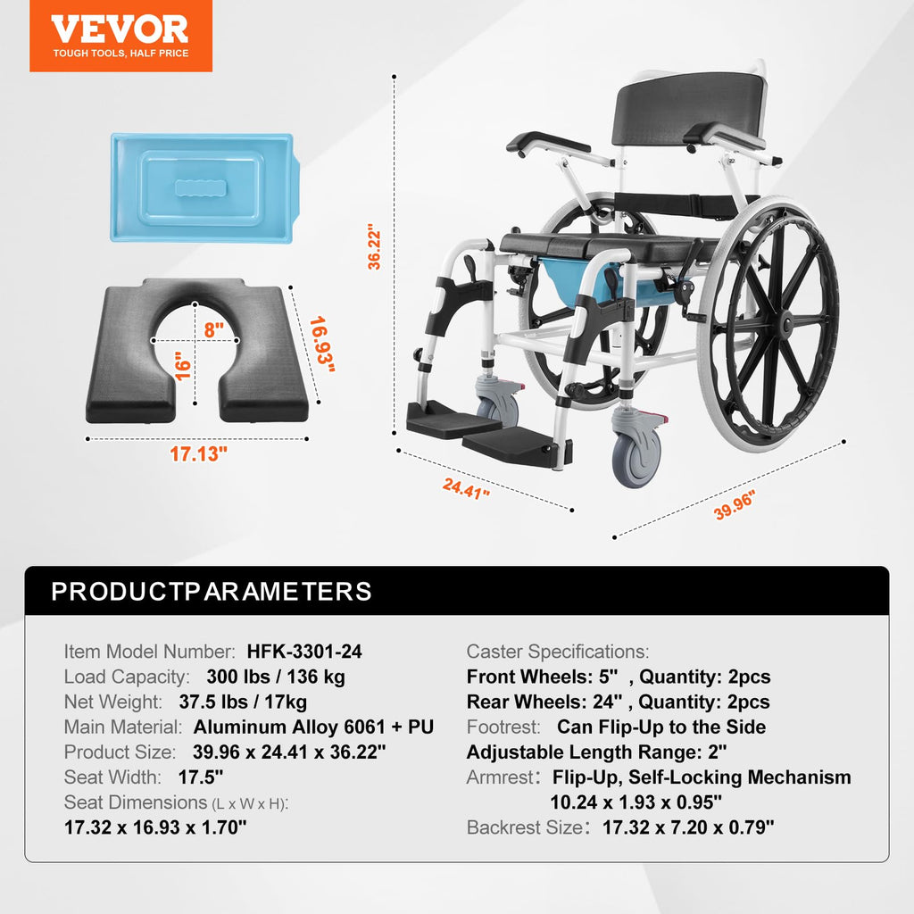 17.5in Adjustable Aluminum Shower Wheelchair with Brake V586069